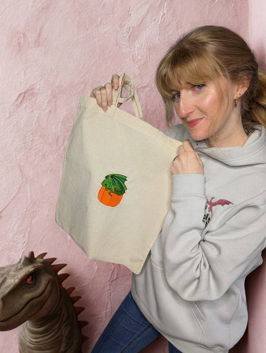 Sleepy Pumpkin Dragon- Natural Cotton Tote Bag