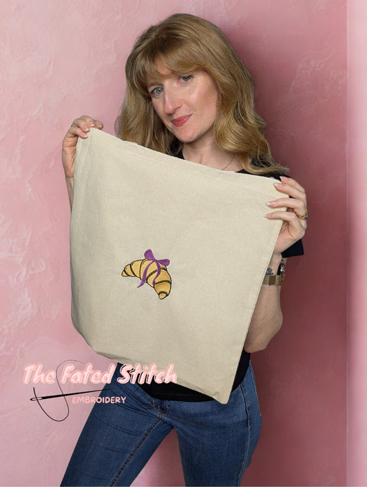 Signature Croissant Bow - Natural Cotton Tote Bag