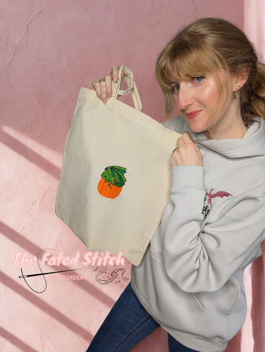 Sleepy Pumpkin Dragon- Natural Cotton Tote Bag