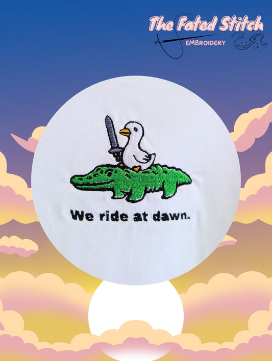 "we ride at dawn" - Cute goose and crocodile fantasy top - Male