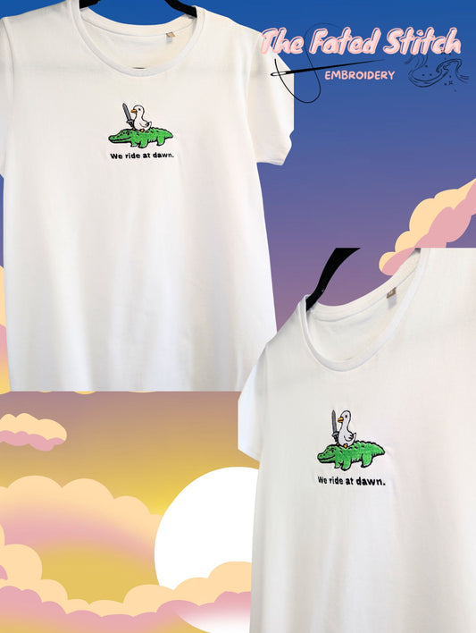 "we ride at dawn" - Cute goose and crocodile fantasy top - Male