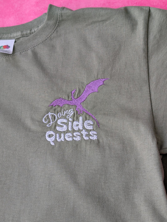 Limited Stock - Unisex Fruit of the Loom - Dragon Side Quests Olive Green T-shirt