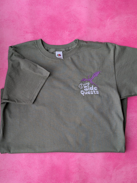 Limited Stock - Unisex Fruit of the Loom - Dragon Side Quests Olive Green T-shirt
