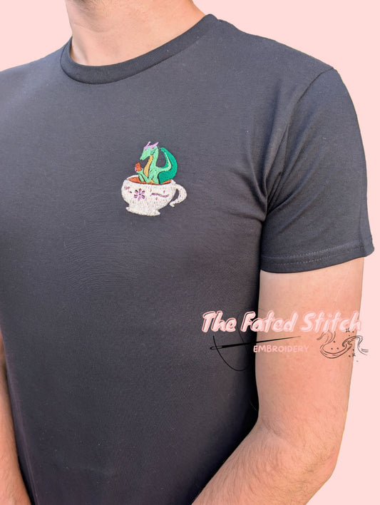 Unisex/ Male - Organic Cotton Whimsical Tea & Croissant Short Sleeve T-Shirt