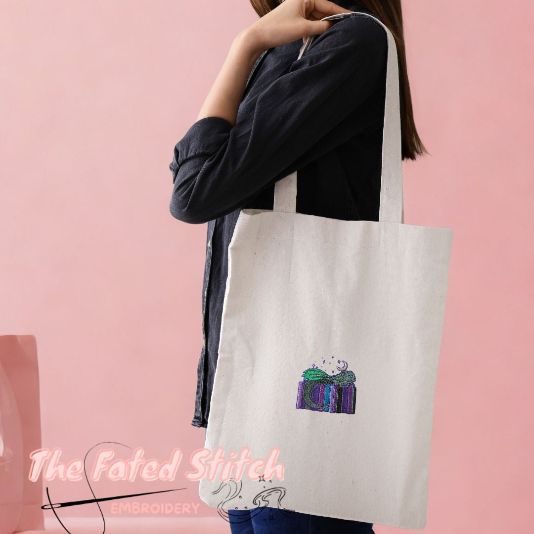 Sleepy Book Dragon - Natural Cotton Tote Bag