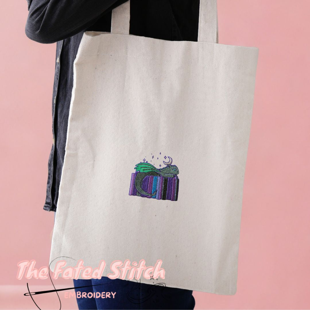 Sleepy Book Dragon - Natural Cotton Tote Bag