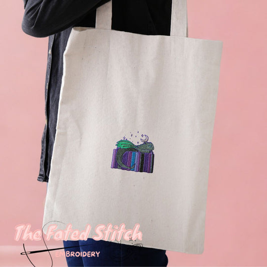 Sleepy Book Dragon - Natural Cotton Tote Bag