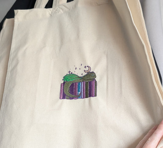 Oopsie Sleepy Book Dragon - Natural Cotton Tote Bag